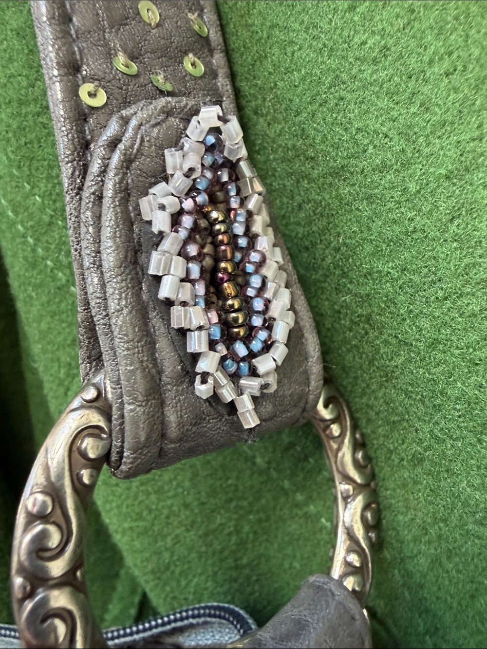 Mary Frances Gray Multicolor Beaded Floral Appliqué Shoulder Bag - Picture 10 of 16